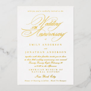 Invitación Con Relieve Metalizado Aniversario de Bodas 50º Amarillo Caligrafía Oro
