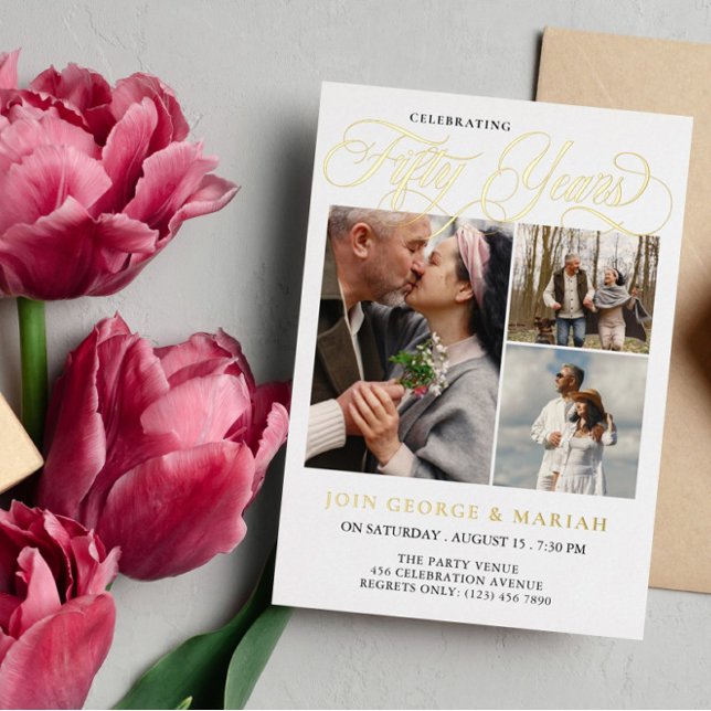 Invitación Con Relieve Metalizado Aniversario de bodas Celebrando 50 años Oro (Subido por el creador)