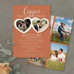 Invitación Con Relieve Metalizado Aniversario de bodas de cobre 7º fiesta 6 fotos