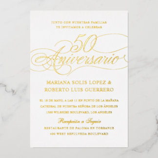 Invitación Con Relieve Metalizado Aniversario de Bodas de Idioma Español 50
