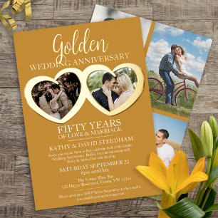 Invitación Con Relieve Metalizado Aniversario de bodas de oro 50º fiesta 6 fotos