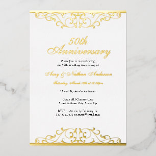 Invitación Con Relieve Metalizado Aniversario de Bodas de Oro 50 Elegante Remolino D