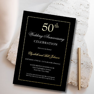 Invitación Con Relieve Metalizado Aniversario de Bodas de Oro Chic con Hojuela de Or