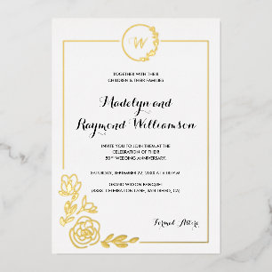 Invitación Con Relieve Metalizado Aniversario de Bodas de Oro Corona Monograma 50º