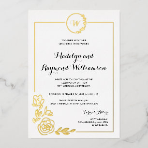 Invitación Con Relieve Metalizado Aniversario de Bodas de Oro Corona Monograma 50º