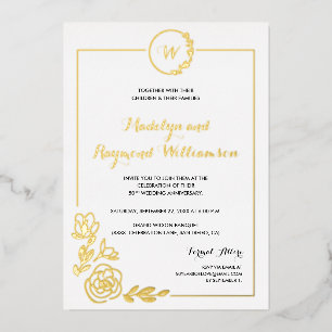 Invitación Con Relieve Metalizado Aniversario de Bodas de Oro Corona Monograma 50