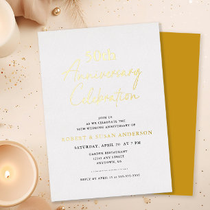 Invitación Con Relieve Metalizado Aniversario de bodas de oro Minimal Moderno