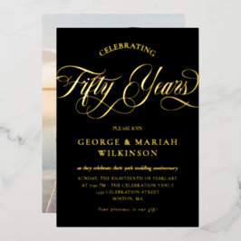 Invitación Con Relieve Metalizado Aniversario de Bodas de Oro Negro Dorado con Letra