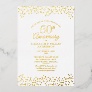 Invitación Con Relieve Metalizado Aniversario de Bodas de Oro número 50 Corazones de