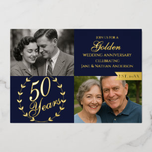 Invitación Con Relieve Metalizado Aniversario de bodas de oro número 50 foto de la M