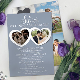 Invitación Con Relieve Metalizado Aniversario de bodas de plata 25º fiesta 6 fotos