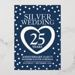 Invitación Con Relieve Metalizado Aniversario de bodas de plata 25º fiesta azul plat