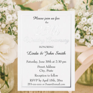 Invitación Con Relieve Metalizado Aniversario de Bodas de Plata 25º Simple