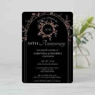 Invitación Con Relieve Metalizado Aniversario de bodas de plata 50 cumpleaños negro