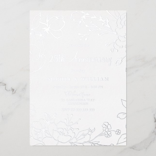 Invitación Con Relieve Metalizado Aniversario de bodas de plata de 25 años (Anverso)
