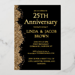 Invitación Con Relieve Metalizado Aniversario de Bodas de Plata Falso Brillo Dorado