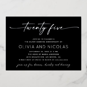 Invitación Con Relieve Metalizado Aniversario de Bodas de Plata   Foto en Plata y Ne