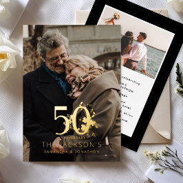Invitación Con Relieve Metalizado Aniversario de bodas formal floral de oro moderno
