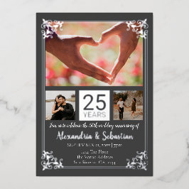 Invitación Con Relieve Metalizado Aniversario de bodas número 25 con marco