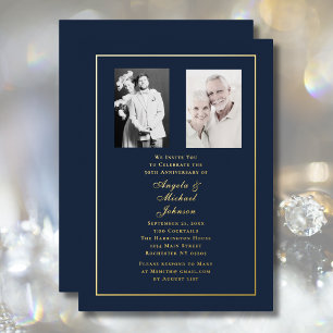 Invitación Con Relieve Metalizado Aniversario de bodas número 50 con borde dorado y