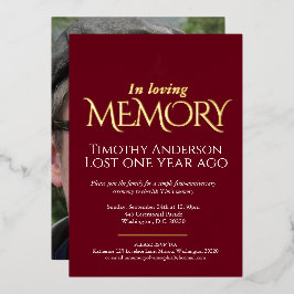 Invitación Con Relieve Metalizado Aniversario de fallecimiento paloma foto foil oscu