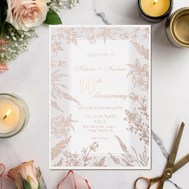 Invitación Con Relieve Metalizado Aniversario de Flor Silvestre Rosa y Gris