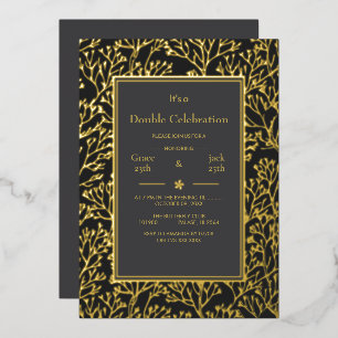Invitación Con Relieve Metalizado Aniversario de la Doble Celebración de la Eleganci