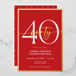 Invitación Con Relieve Metalizado Aniversario de la escritura de oro rojo mínima mod<br><div class="desc">Moderna y moda, esta invitación de cumpleaños combina el clásico rojo y blanco con acentos de verdadero Relieve metalizado de oro. Su diseño mínimo es un diseño simple y divertido para celebrar el cumpleaños del hito. Esta versión de la tarjeta tiene un extravagante punto de polka pequeño. Creado por Simply...</div>