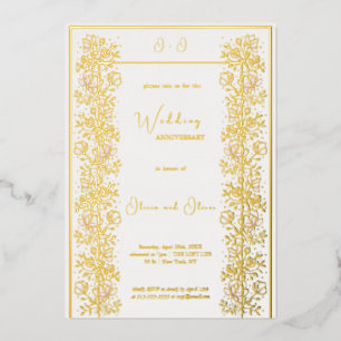 Invitación Con Relieve Metalizado Aniversario de la Magnolia Rosa