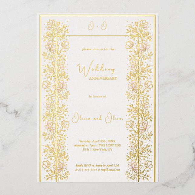 Invitación Con Relieve Metalizado Aniversario de la Magnolia Rosa (Anverso)