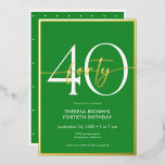 Invitación Con Relieve Metalizado Aniversario de oro verde mínimo moderno<br><div class="desc">Moderna y moda, esta invitación de cumpleaños combina el verde clásico y el blanco con acentos de verdadero Relieve metalizado de oro. Su diseño mínimo es un diseño simple y divertido para celebrar el cumpleaños del hito. Esta versión de la tarjeta tiene un extravagante punto de polka pequeño. Creado por...</div>