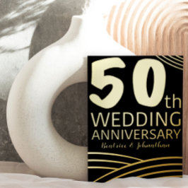 Invitación Con Relieve Metalizado Aniversario del 50° Boda del Negro y Oro Moderno