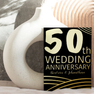 Invitación Con Relieve Metalizado Aniversario del 50° Boda del Negro y Oro Moderno