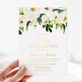 Invitación Con Relieve Metalizado Aniversario del 60° aniversario de las Flores Blan