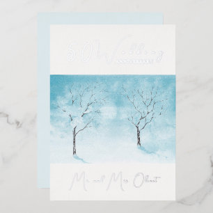 Invitación Con Relieve Metalizado Aniversario del Boda de la frescura del invierno d