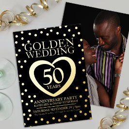 Invitación Con Relieve Metalizado Aniversario del boda dorado 50 fiesta oro negro