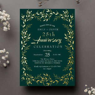Invitación Con Relieve Metalizado Aniversario elegante de la hoja de oro