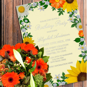 Invitación Con Relieve Metalizado Aniversario floral de la margarita del girasol rús