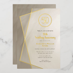 Invitación Con Relieve Metalizado aniversario número 50 gris antiguo con dorado