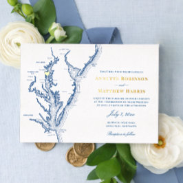 Invitación Con Relieve Metalizado Annapolis Maryland Boda Navy Gold