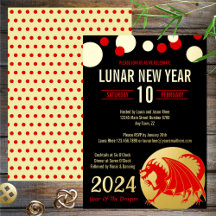 Año Nuevo Lunar 2024 Dragón Rojo Moderno Negro Oro