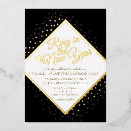 Invitación Con Relieve Metalizado Año Nuevo Purpurina Negro Y Oro Boda Relieve metal