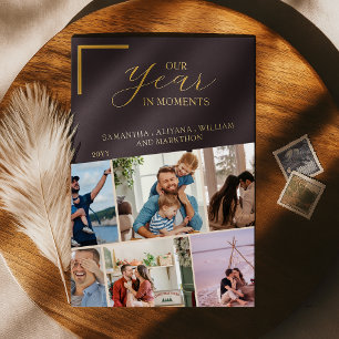 Invitación Con Relieve Metalizado Año simple en momentos Navidades de fotografía fam