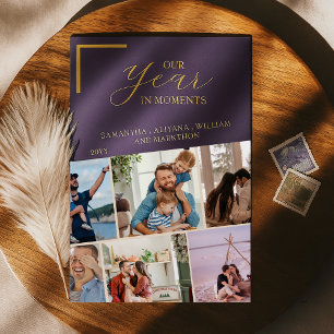 Invitación Con Relieve Metalizado Año simple en momentos Navidades de fotografía fam