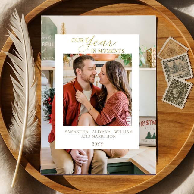 Invitación Con Relieve Metalizado Año simple en momentos Navidades de fotografía fam (Subido por el creador)