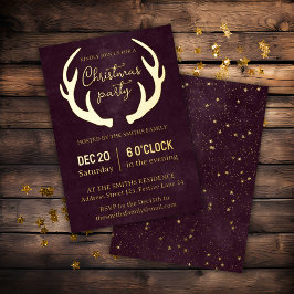 Invitación Con Relieve Metalizado Antlers de renos Fiesta de Navidades modernos de B