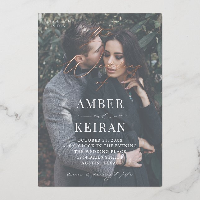 Invitación Con Relieve Metalizado Apenas hay sombras - Boda de fotos (Anverso)