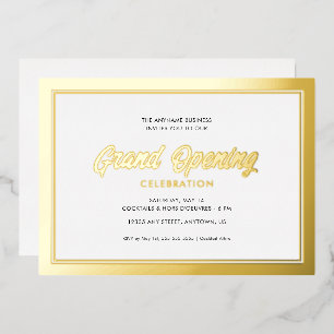 Invitación Con Relieve Metalizado Apertura Gran Caligrafía de Hoja de Oro
