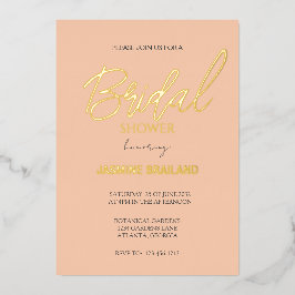 Invitación Con Relieve Metalizado Apricot Moderno Simple Bridal Shower Gold