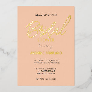 Invitación Con Relieve Metalizado Apricot Moderno Simple Bridal Shower Gold